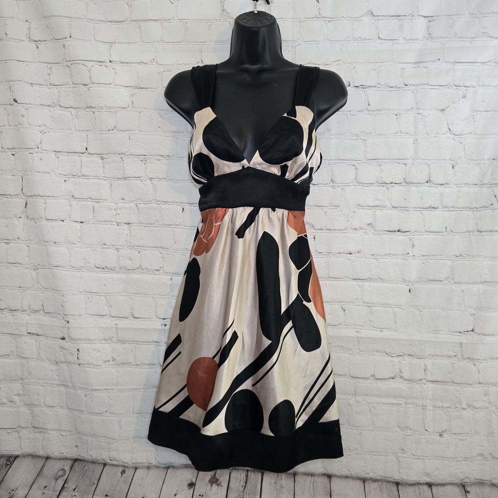 Charlotte Russe Y2K Retro Print Satin Tie Back Casual Sundress small Made In Usa